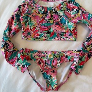 Ron Jon Surf Shop Girls Rash Guard Bikini Set Size 8 Floral Long Sleeve Swim